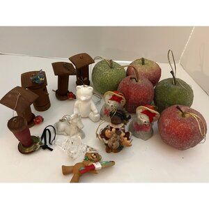 Christmas Ornaments Wood Bird Houses Frosted Fruit Bears , Unicorn 17 Total